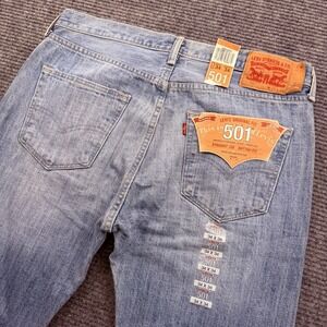 Levis 501 Button Fly Jeans Men's Size 34x34 Straight Leg Faded Blue Denim NWT